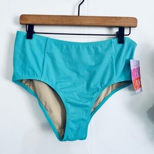 Kortni Jeane mid rise ribbed turquoise swim bottoms